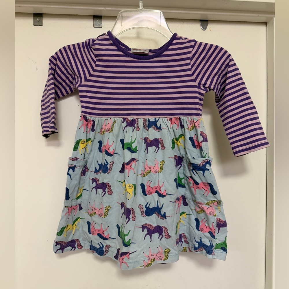 Hannah Andersson long sleeve striped unicorn dress - purple/blue size 4 (100)